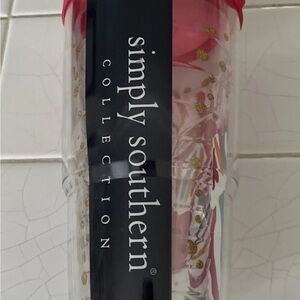 NWOT Simply Southern Collection 24 oz Insulated Cold Cup w/Straw and Pink Lid